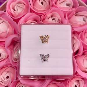 BUTTERFLY NOSE STUD / / L Bend Nose Stud / Nose Piercing / Nose Jewelry / Butterfly Stud/ Dhanging Nose Stud / Nose Ring / Butterfly Nose Ring