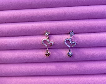 DOUBLE HEART Dangle Nose Stud | Gold Nose Hoop | Dangle Nose Ring | Nose Piercing | Heart Nose Jewelry | Stainless Steel Nose Ring