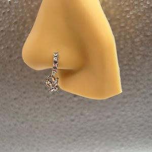 バタフライ ダングル ノーズ リング | シルバー ノーズ フープ | ノーズ ピアス | ノーズ ジュエリー | ノーズ リング | 20g