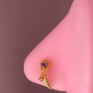 PURPLE FLOWER Nose Stud| Nose Piercing | Nose Jewelry | Nose Stud |  Nose Ring | Dangle Nose Stud|  Dangle Nose Ring
