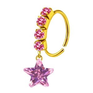 PINK STAR Nose Ring| Nose Piercing | Nose Jewelry | Nose Stud |  Nose Ring | Dangle Nose Stud|  Dangle Nose Ring