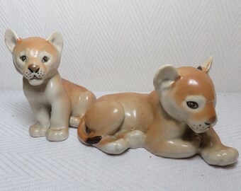 Vintage BOEHM Lion Cub Figurine 400-93 Hand Painted Porcelain Animal Collectible Figure Made in USA