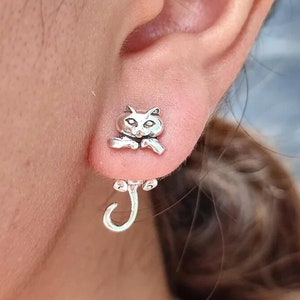 Cat Earring Stud for Women Sliver Cat Stud Earrings for Women Girls Cat Lover Earrings Mothers Day Gifts 2023 (Silver) Studs Set