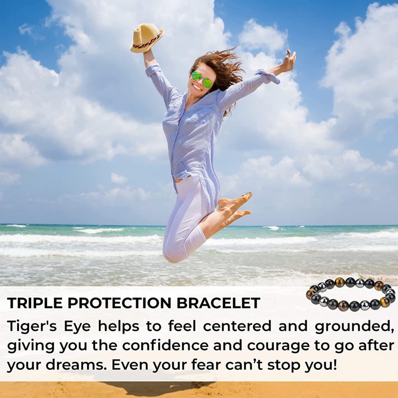 Triple Protection Bracelet For Protection Bring Luck And Prosperity Hematite Black Obsidian Tiger Eye Stone Bracelet image 3