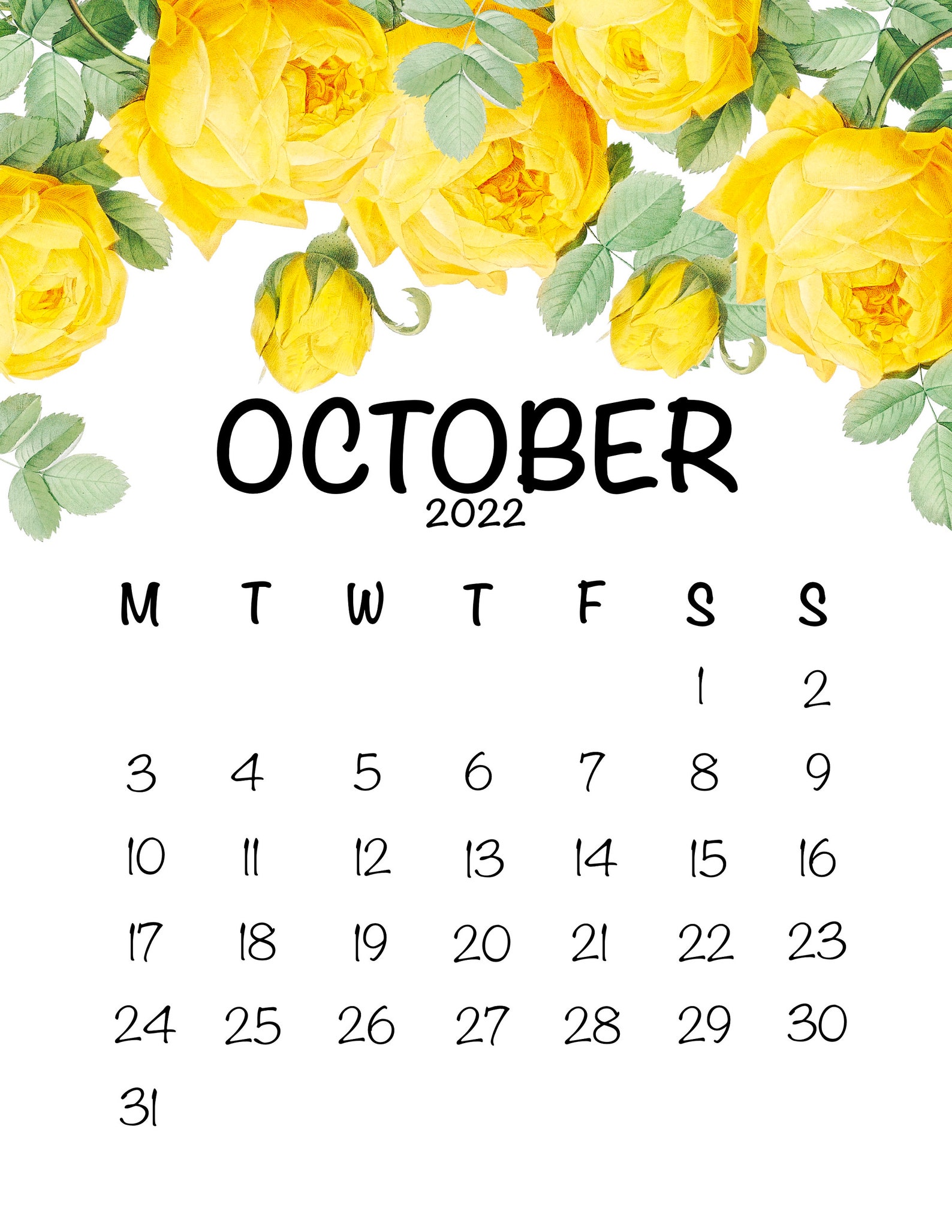 Flower Calendar Printable Calendar 2022 Monthly Calendar Etsy Canada
