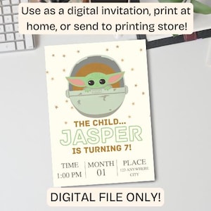 Editable Grogu Mandalorian Birthday Invitation Template, Grogu Invite Canva Editable Digital Download Only