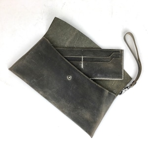 Bolso de mano de cuero gris MPG Aragona con tarjetero