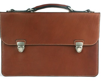 Annonay Box Calf Leather Accordion Briefcase, Messenger Bag, Attaché