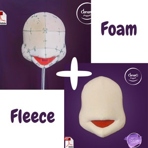 Tête de marionnette en MOUSSE et POLAIRE aux joues roses fichier PDF téléchargeable