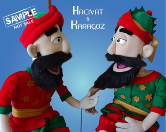 KARAGOZ & HACIVAT PUPPETS - Professional Hand Rod Puppet - Full Body- Traditional Turkish Shadow Play Characters