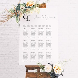 White Wedding Seating Chart: Table Plan Board (A1 or A2 Board & Printable Download)