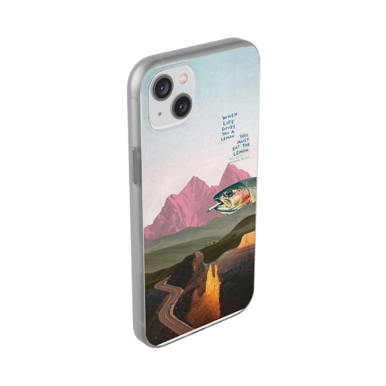Trout Phone Case | Pink Mountain Collage Flexi Case, Surreal Retro Art, Funny Lemon Quote, Fly Fishing Gift, iPhone Case image 18