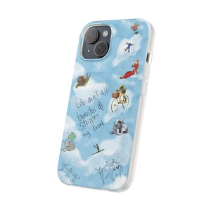 Whimsical Cloud Doodle Phone Case | Funny Handwritten Quote, Frog on Bike, Snail, Sketchy Collage Art, Light Blue Flexi Case, iPhone image 2