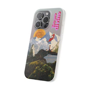 You Are Divine Phone Case | Retro Sun Mountain Collage, Lighthouse, Boho Celestial Flexi Case, Affirmation Quote, Gift for Her, iPhone image 2