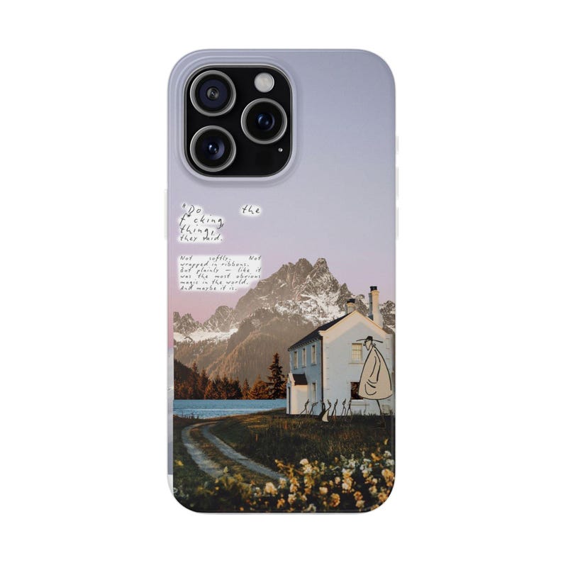 Mountain Cottage Phone Case | Pastel Lavender Sky Collage, Cottagecore Wildflower Cabin, Handwritten Poem Quote, Boho Flexi Case, iPhone image 10