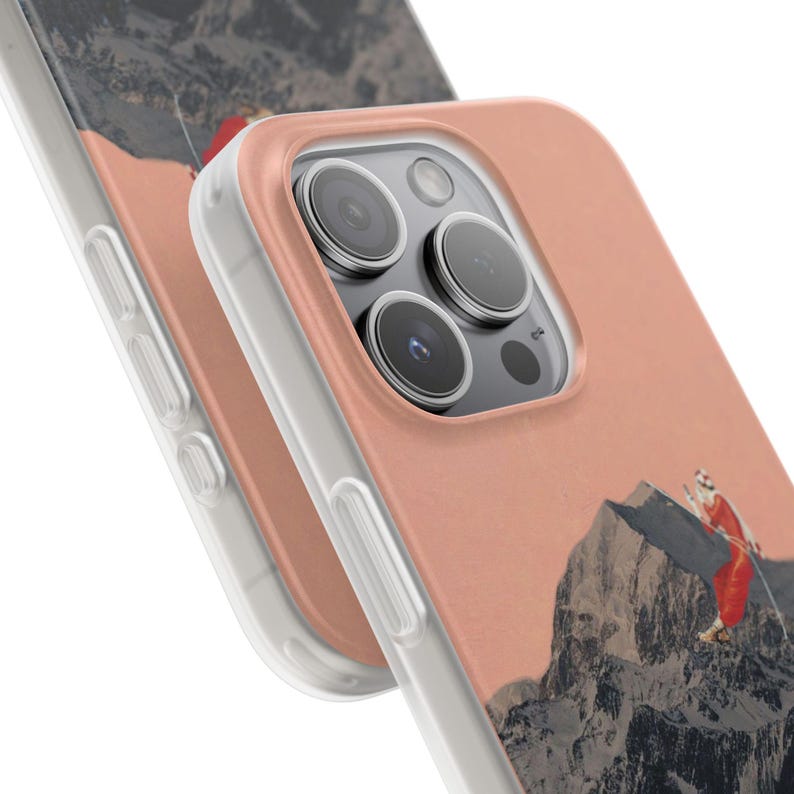 Retro Ski Phone Case | Silly Girls Live Forever, Vintage Ski Jump Collage, Pink Mountain Flexi Case, Skier Gift, Ski Bum, iPhone image 3