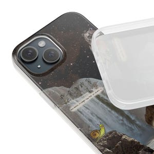 Bear Waterfall Phone Case | Dark Moody Collage Art, Night Sky Mountain Scene, Trout & Snail, Funny Quote, Nature Lover Gift, iPhone Flexi image 7