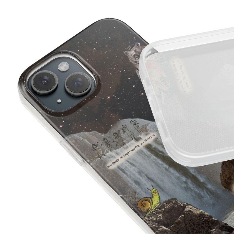 Bear Waterfall Phone Case | Dark Moody Collage Art, Night Sky Mountain Scene, Trout & Snail, Funny Quote, Nature Lover Gift, iPhone Flexi image 7