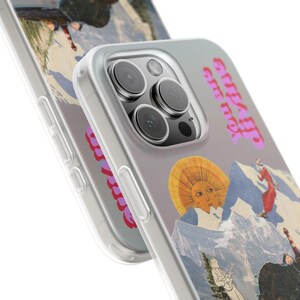 You Are Divine Phone Case | Retro Sun Mountain Collage, Lighthouse, Boho Celestial Flexi Case, Affirmation Quote, Gift for Her, iPhone image 15