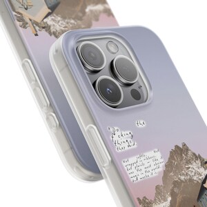 Mountain Cottage Phone Case | Pastel Lavender Sky Collage, Cottagecore Wildflower Cabin, Handwritten Poem Quote, Boho Flexi Case, iPhone image 3