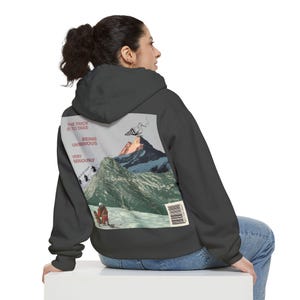 Unserious Hoodie | Take Being Unserious Very Seriously, Retro Mountain Collage Back Print, Comfort Colors Garment-Dyed, Ski Bum Gift image 1