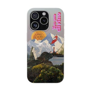 You Are Divine Phone Case | Retro Sun Mountain Collage, Lighthouse, Boho Celestial Flexi Case, Affirmation Quote, Gift for Her, iPhone image 1