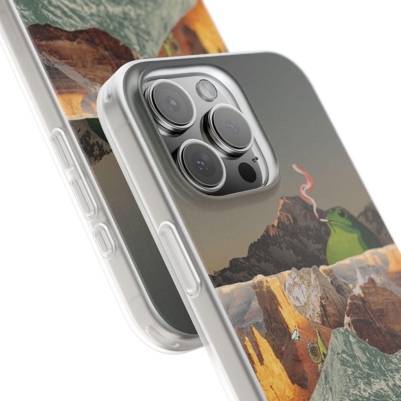 Frog Canyon Phone Case | Funny Retro Collage, The Bananas Are Ripe, Surreal Desert Mountain Ski Scene, Weird Art Flexi Case, iPhone image 14