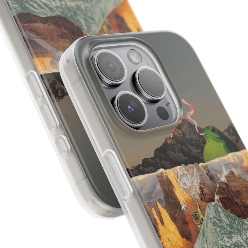 Frog Canyon Phone Case | Funny Retro Collage, The Bananas Are Ripe, Surreal Desert Mountain Ski Scene, Weird Art Flexi Case, iPhone image 3