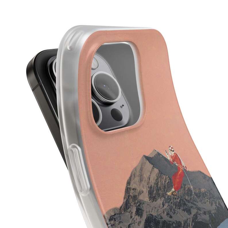 Retro Ski Phone Case | Silly Girls Live Forever, Vintage Ski Jump Collage, Pink Mountain Flexi Case, Skier Gift, Ski Bum, iPhone image 8