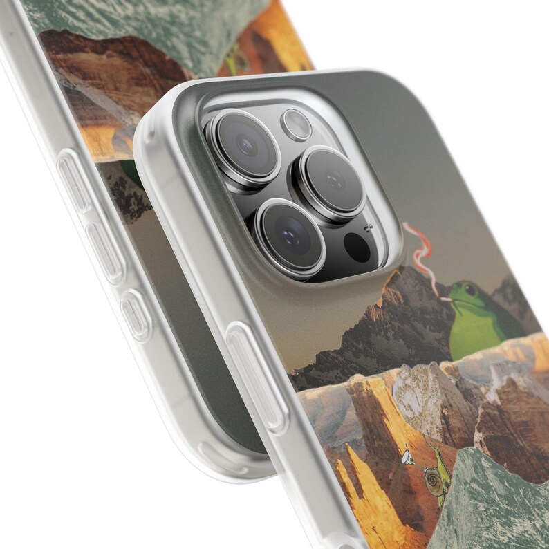 Frog Canyon Phone Case | Funny Retro Collage, The Bananas Are Ripe, Surreal Desert Mountain Ski Scene, Weird Art Flexi Case, iPhone image 12