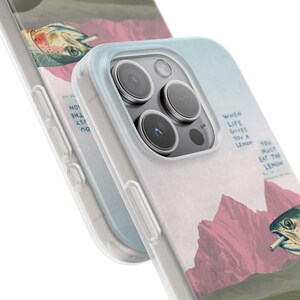Trout Phone Case | Pink Mountain Collage Flexi Case, Surreal Retro Art, Funny Lemon Quote, Fly Fishing Gift, iPhone Case image 3