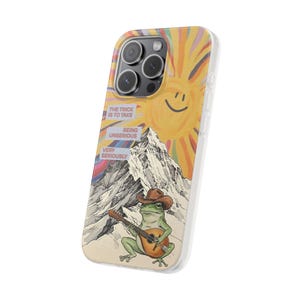 Frog with Guitar Phone Case | Retro Smiling Sun Mountain Collage, Cottagecore Boho Flexi Case, Funny Quote, Cute Frog Gift, iPhone image 11