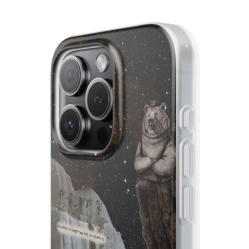 Bear Waterfall Phone Case | Dark Moody Collage Art, Night Sky Mountain Scene, Trout & Snail, Funny Quote, Nature Lover Gift, iPhone Flexi image 13