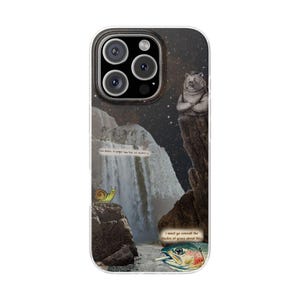 Bear Waterfall Phone Case | Dark Moody Collage Art, Night Sky Mountain Scene, Trout & Snail, Funny Quote, Nature Lover Gift, iPhone Flexi image 20