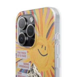 Frog with Guitar Phone Case | Retro Smiling Sun Mountain Collage, Cottagecore Boho Flexi Case, Funny Quote, Cute Frog Gift, iPhone image 13
