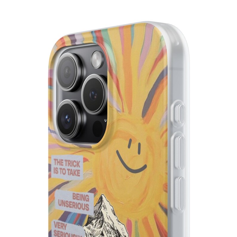 Frog with Guitar Phone Case | Retro Smiling Sun Mountain Collage, Cottagecore Boho Flexi Case, Funny Quote, Cute Frog Gift, iPhone image 13