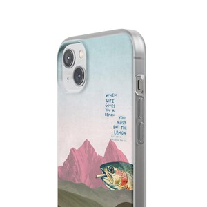 Trout Phone Case | Pink Mountain Collage Flexi Case, Surreal Retro Art, Funny Lemon Quote, Fly Fishing Gift, iPhone Case image 17