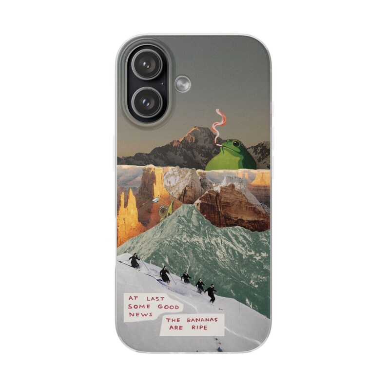 Frog Canyon Phone Case | Funny Retro Collage, The Bananas Are Ripe, Surreal Desert Mountain Ski Scene, Weird Art Flexi Case, iPhone image 10