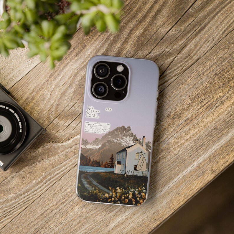 Mountain Cottage Phone Case | Pastel Lavender Sky Collage, Cottagecore Wildflower Cabin, Handwritten Poem Quote, Boho Flexi Case, iPhone image 9