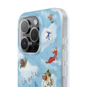 Whimsical Cloud Doodle Phone Case | Funny Handwritten Quote, Frog on Bike, Snail, Sketchy Collage Art, Light Blue Flexi Case, iPhone image 13