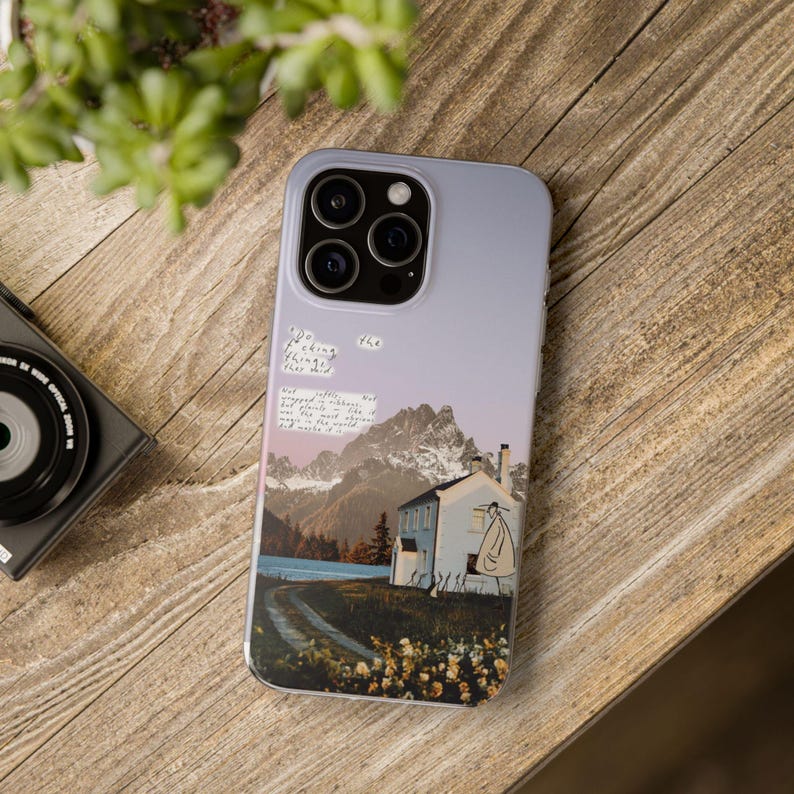 Mountain Cottage Phone Case | Pastel Lavender Sky Collage, Cottagecore Wildflower Cabin, Handwritten Poem Quote, Boho Flexi Case, iPhone image 18