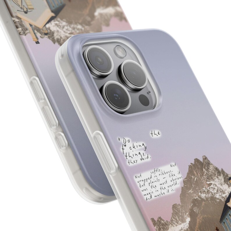 Mountain Cottage Phone Case | Pastel Lavender Sky Collage, Cottagecore Wildflower Cabin, Handwritten Poem Quote, Boho Flexi Case, iPhone image 12