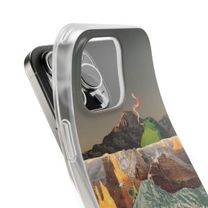 Frog Canyon Phone Case | Funny Retro Collage, The Bananas Are Ripe, Surreal Desert Mountain Ski Scene, Weird Art Flexi Case, iPhone image 15