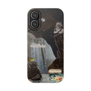 Bear Waterfall Phone Case | Dark Moody Collage Art, Night Sky Mountain Scene, Trout & Snail, Funny Quote, Nature Lover Gift, iPhone Flexi image 19