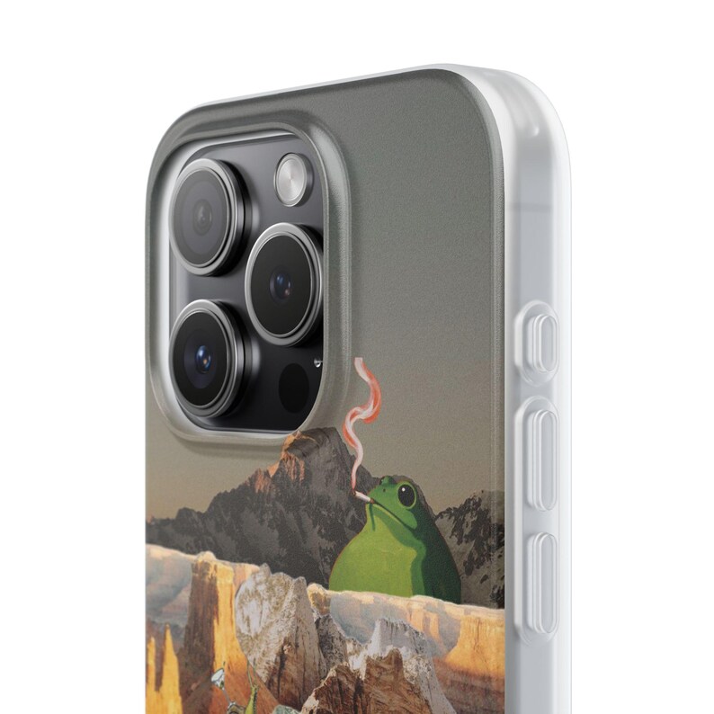 Frog Canyon Phone Case | Funny Retro Collage, The Bananas Are Ripe, Surreal Desert Mountain Ski Scene, Weird Art Flexi Case, iPhone image 4