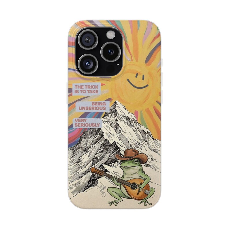 Frog with Guitar Phone Case | Retro Smiling Sun Mountain Collage, Cottagecore Boho Flexi Case, Funny Quote, Cute Frog Gift, iPhone image 10