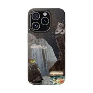 Bear Waterfall Phone Case | Dark Moody Collage Art, Night Sky Mountain Scene, Trout & Snail, Funny Quote, Nature Lover Gift, iPhone Flexi image 10
