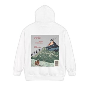 Unserious Hoodie | Take Being Unserious Very Seriously, Retro Mountain Collage Back Print, Comfort Colors Garment-Dyed, Ski Bum Gift image 2