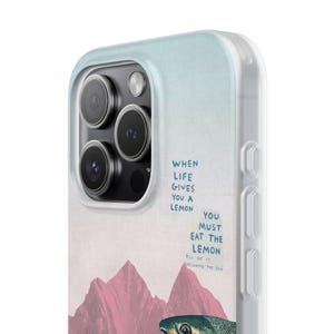 Trout Phone Case | Pink Mountain Collage Flexi Case, Surreal Retro Art, Funny Lemon Quote, Fly Fishing Gift, iPhone Case image 4