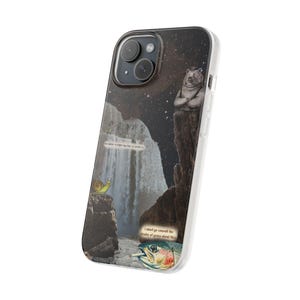 Bear Waterfall Phone Case | Dark Moody Collage Art, Night Sky Mountain Scene, Trout & Snail, Funny Quote, Nature Lover Gift, iPhone Flexi image 2